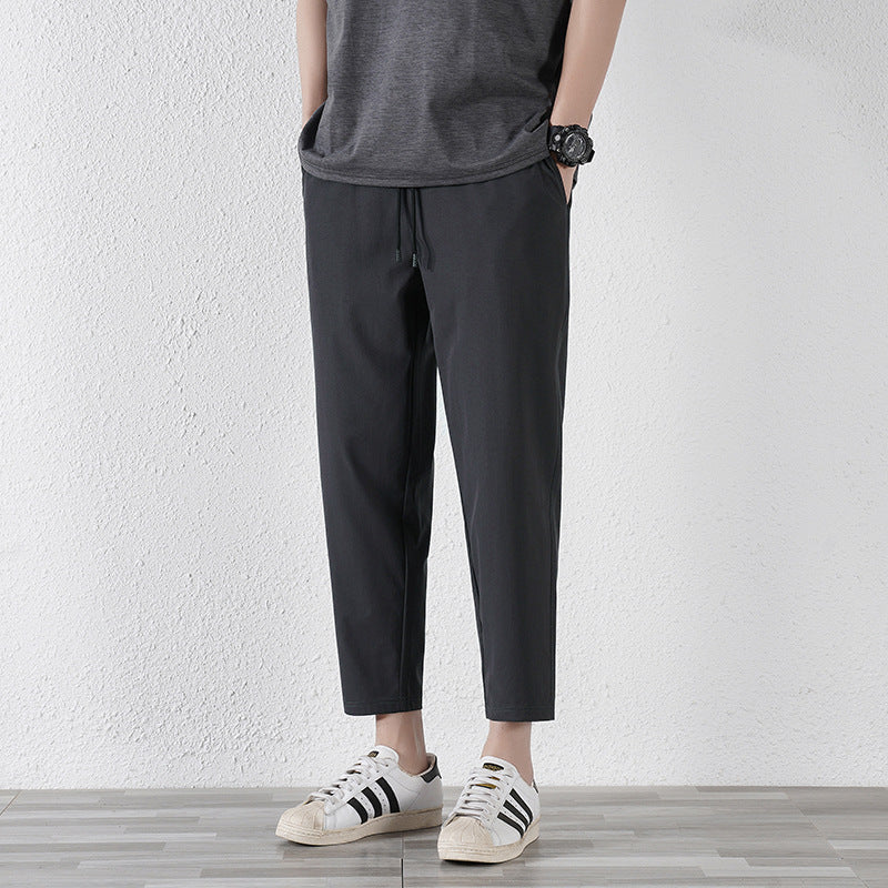 Enbu summer new Korean version of ice silk loose flat feet solid color casual pants trendy couple net red same style thin pants 
