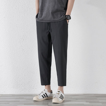 Enbu summer new Korean version of ice silk loose flat feet solid color casual pants trendy couple net red same style thin pants 