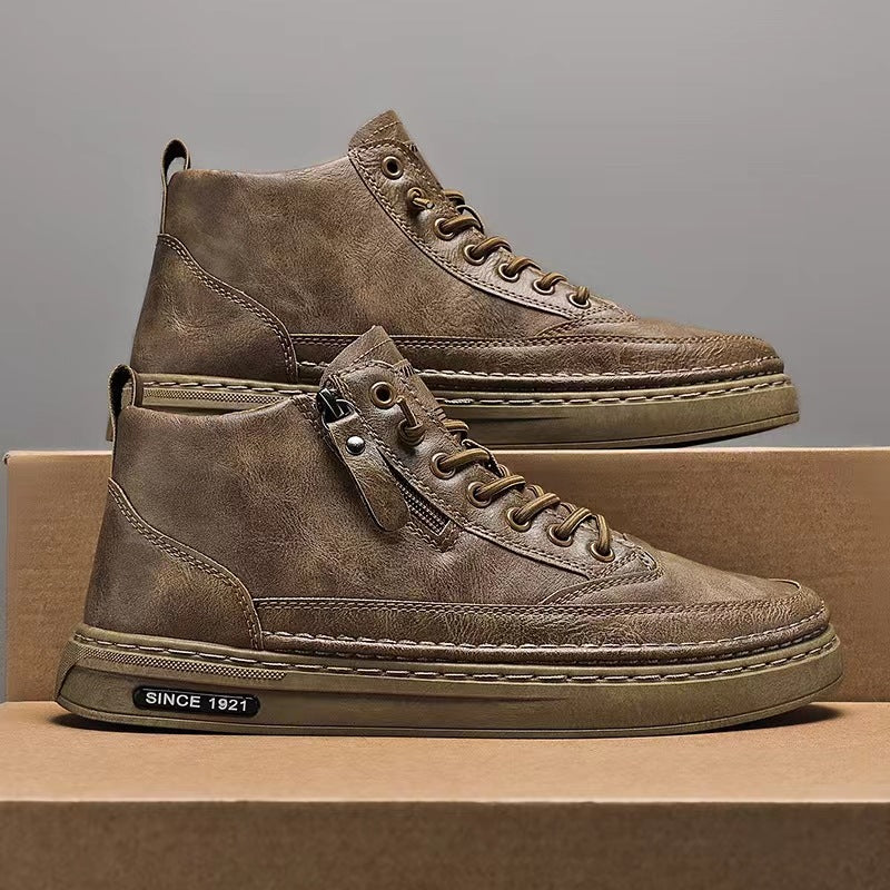 2023 autumn new men's shoes outdoor fashion high-top thick-soled increased height and dirt-resistant casual trend all-match tooling shoes