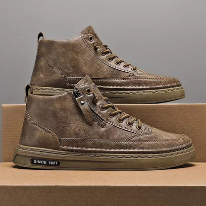 2023 autumn new men's shoes outdoor fashion high-top thick-soled increased height and dirt-resistant casual trend all-match tooling shoes
