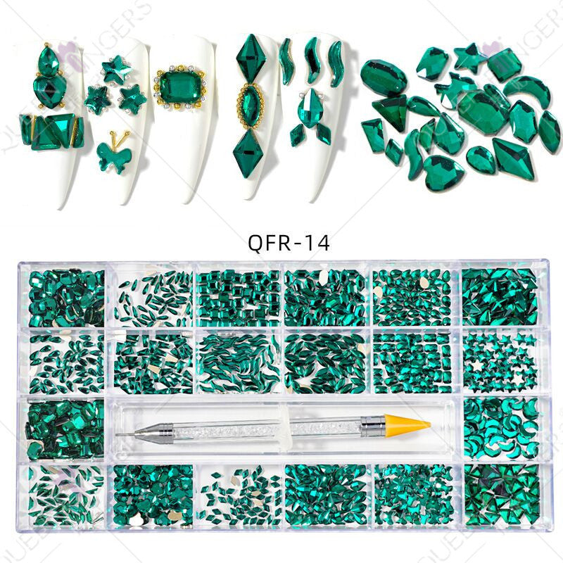 Nail Art Diamond Jewelry 21 Grids Flat Bottom Special Shaped Diamond Size Mixed Nail Art Diamond Special Shaped Glass Diamond DIY Accessories Set 