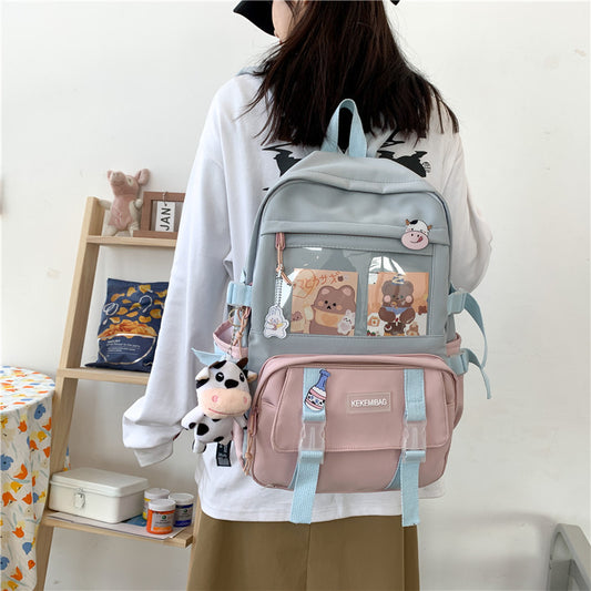 Ins style large capacity high school student schoolbag female Korean version Harajuku ulzzang cartoon backpack junior high school student backpack 
