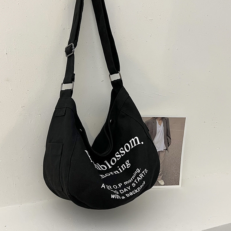 Letter canvas bag for women 2022 new trendy fashion versatile tote bag student class large capacity crossbody bag 