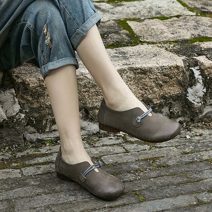 汇族美森系真皮单鞋女2023春季新款软底浅口平底鞋休闲文艺豆豆鞋