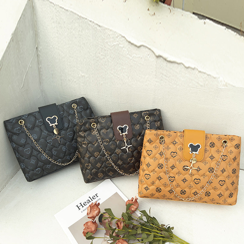 绣花托特包ladies bag2023新款女包菱格链条斜挎包韩版印花单肩包