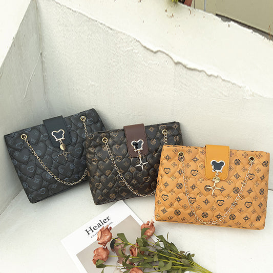 绣花托特包ladies bag2023新款女包菱格链条斜挎包韩版印花单肩包
