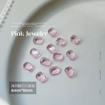 Nail art jewelry diamond wholesale see-through glacier pink pointed bottom diamond sparkling octagonal rock candy love ax nail accessories 