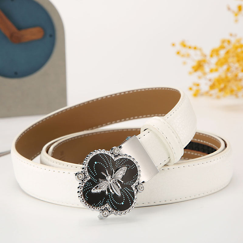 Women's leather belt automatic buckle time to run Korean version sweet all-match belt female 2.4cm wide spot wholesale 