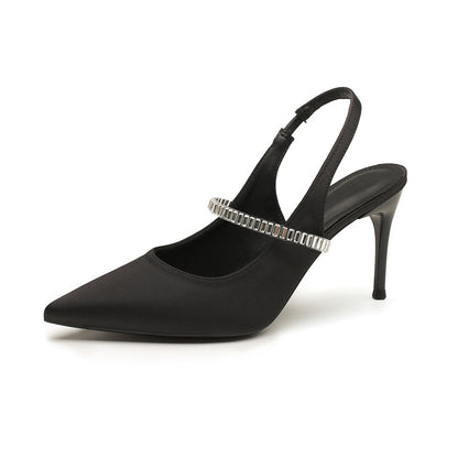 高跟凉鞋high heels包头高跟鞋女夏季法式尖头简约细跟黑色大码