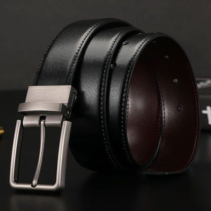 Belt men's leather pin buckle double-sided cowhide belt for young men business jeans belt trendy youth 