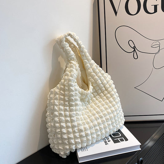Korean ins girly style cloud puff flower shoulder bag women 2023 new summer canvas simple handbag 