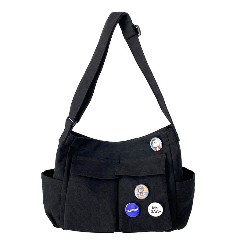 Literary youth shoulder bag ins versatile large-capacity canvas bag summer college student class bag crossbody bag women's bag 