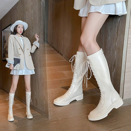 Long boots women's 2023 autumn new knight boots slim Martin boots but knee high boots British wind factory boots 