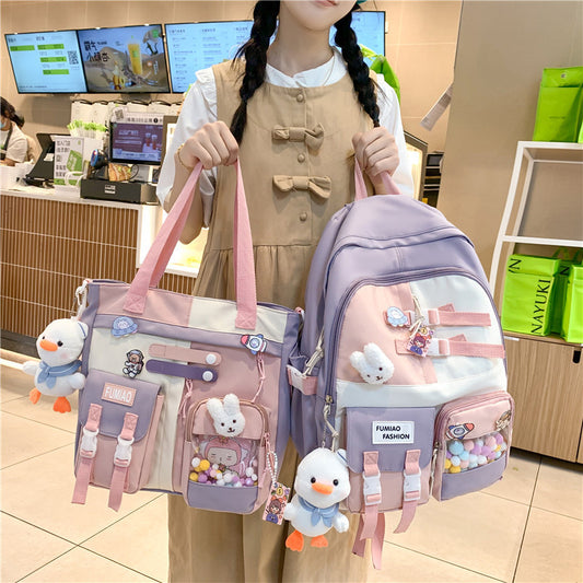 Contrast color backpack ins backpack wholesale Ruiying college student Korean style backpack large capacity middle school student schoolbag female 