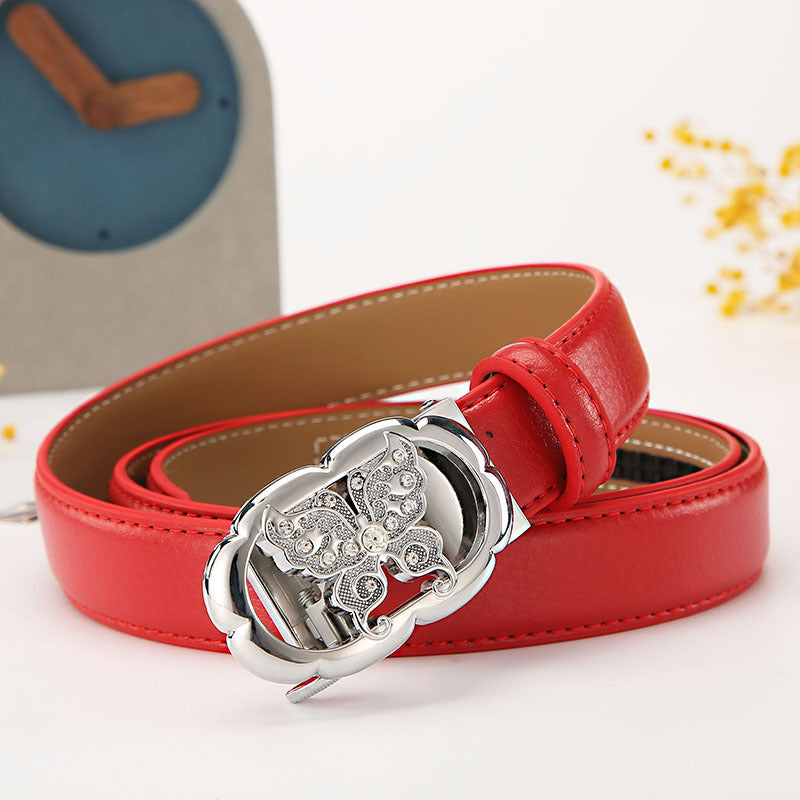 Women's leather belt automatic buckle time to run Korean version sweet all-match belt female 2.4cm wide spot wholesale 