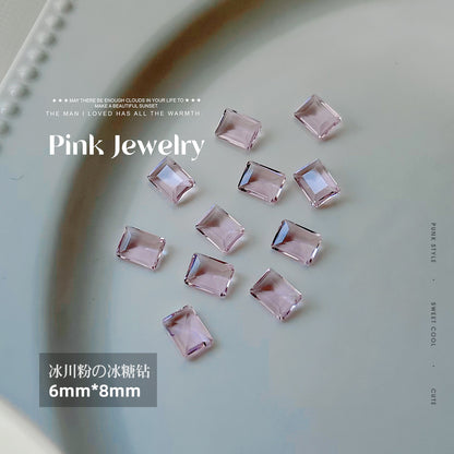 Nail art jewelry diamond wholesale see-through glacier pink pointed bottom diamond sparkling octagonal rock candy love ax nail accessories 
