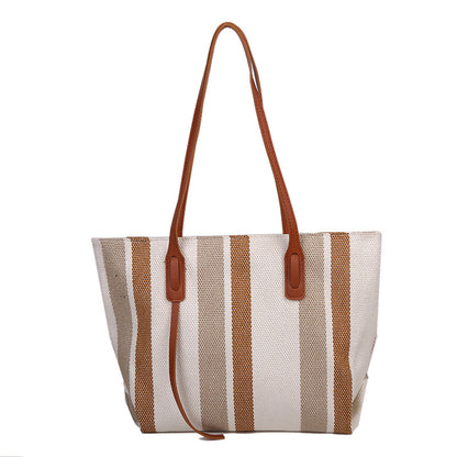Korean style large capacity women's shoulder bag 2021 new style simple vertical stripe casual tote bag fashion handbag 