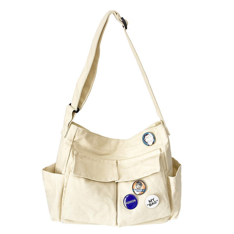 Literary youth shoulder bag ins versatile large-capacity canvas bag summer college student class bag crossbody bag women's bag 