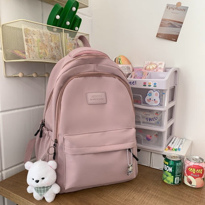 Solid color backpack for women 2023 new style middle school girl girl large capacity high school bag college girl simple backpack 