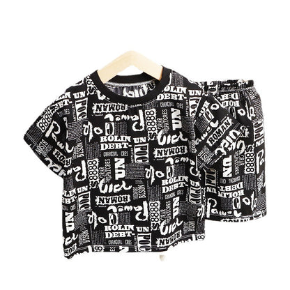 儿童短袖套装冰丝满花短袖短裤夏季衣服速干批发抖音爆款一件代发