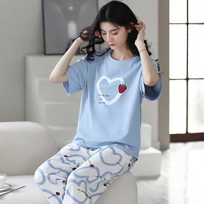 New 2023 summer pajamas women's pure cotton short-sleeved breathable sweet women's leisure can be worn outside home service suit thin
