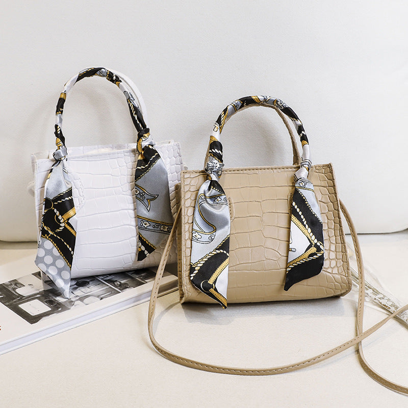 丝巾手提包2021ladies handbag外贸女包包女菱格链条鳄鱼纹斜跨包