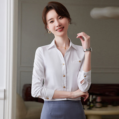 时尚职业白衬衫女2023春夏新款打底衬衣面试正装前台气质工作服