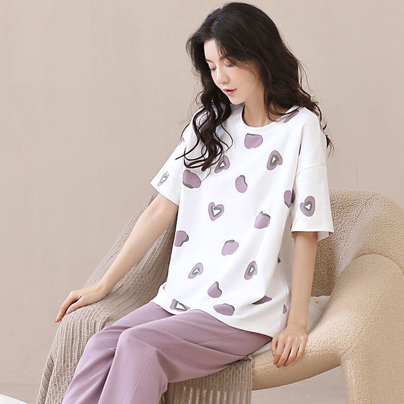 New 2023 summer pajamas women's pure cotton short-sleeved breathable sweet women's leisure can be worn outside home service suit thin