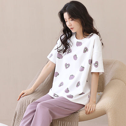 New 2023 summer pajamas women's pure cotton short-sleeved breathable sweet women's leisure can be worn outside home service suit thin