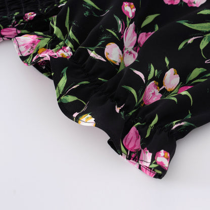 2024 summer new large size women's floral tops slightly fat and stylish, slim ruffled short-sleeved shirt 18327 