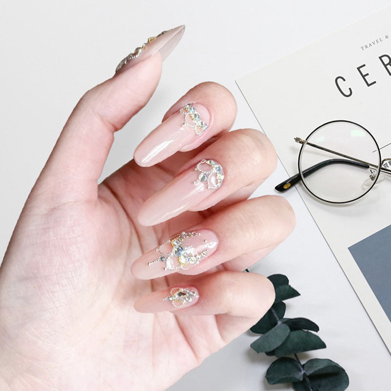 Nail Art Accessories Internet Celebrity 2023 New Mixed Pearl Flowers Flat Bottom Diamond Steel Beads Gold Foil as Nail Decorations 
