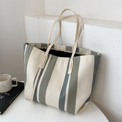 Korean style large capacity women's shoulder bag 2021 new style simple vertical stripe casual tote bag fashion handbag 