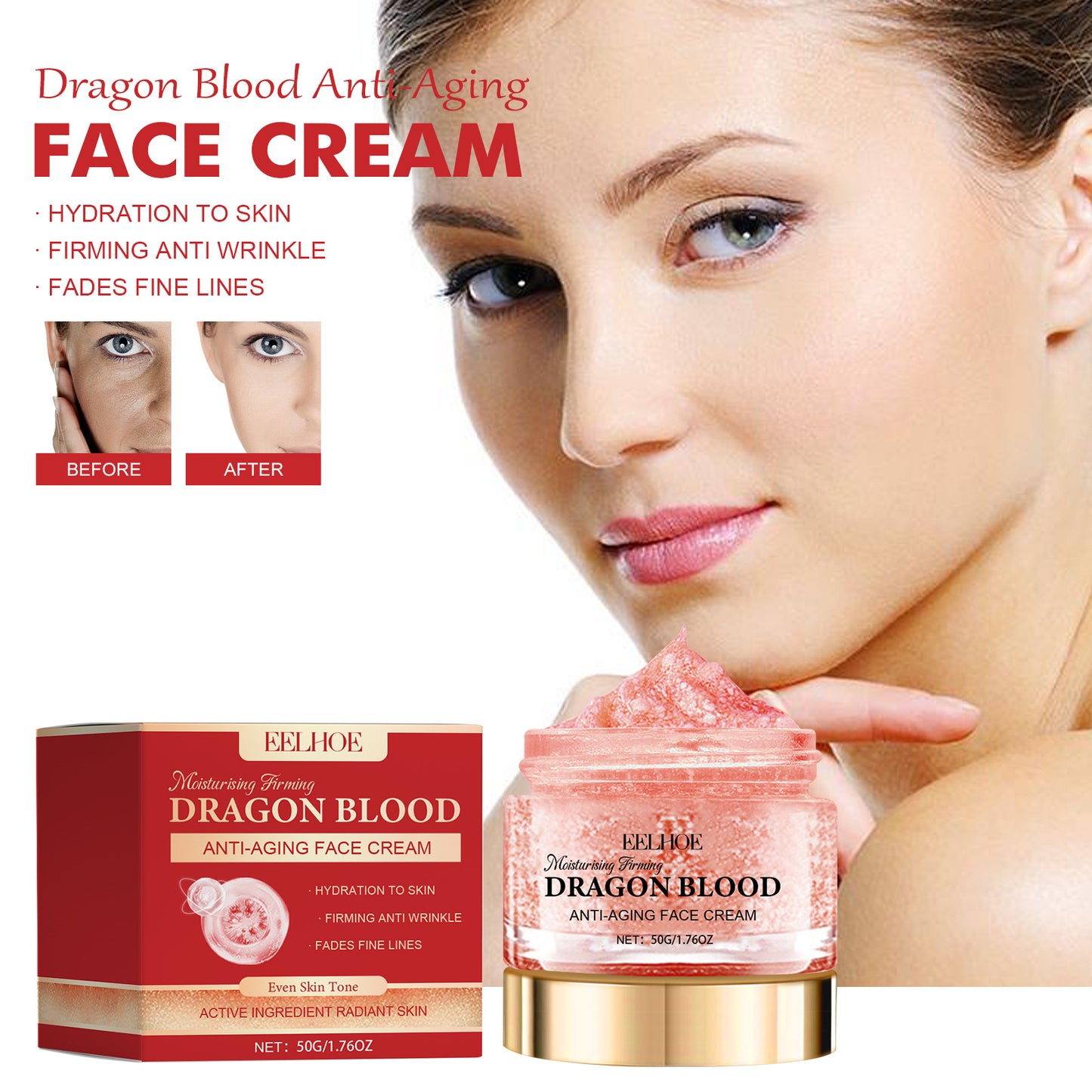 EELHOE Dragon Blood Moisturizing Cream fades fine lines, tenderizes pores, moisturizes, brightens and tightens skin 