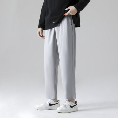 Straight pants men's summer thin fashion brand solid color ice silk men's casual pants loose breathable Korean version quick-drying trousers 