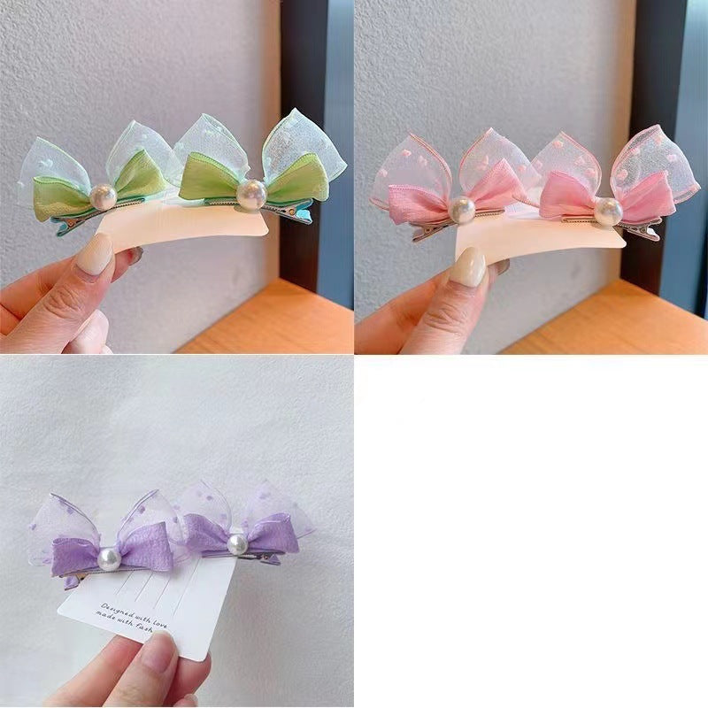 Korean version of pearl three-dimensional bow rabbit ears baby pair clip small fresh seersucker children's hair clip cute headdress 