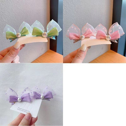 Korean version of pearl three-dimensional bow rabbit ears baby pair clip small fresh seersucker children's hair clip cute headdress 