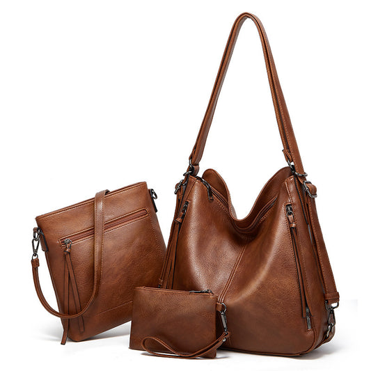 Manufacturer cross-border women's bag new style 2023 European and American fashion shoulder bag three-piece set tote bag trend crossbody backpack bag 