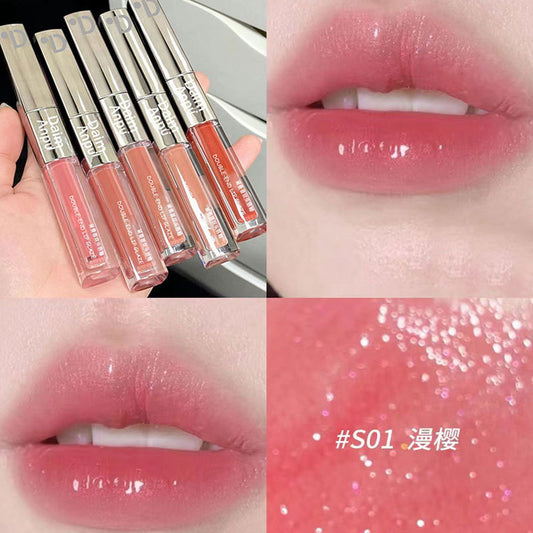 Daimanpu square tube double-ended mirror lip glaze is not easy to stick to the cup. Student moisturizing lip gloss lip gloss water gloss lipstick cross-border 