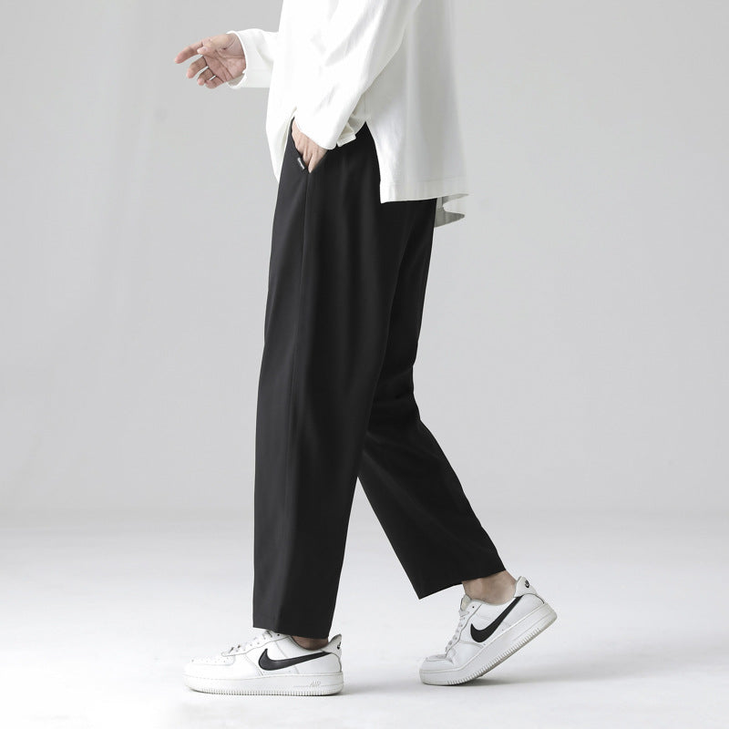 Straight pants men's summer thin fashion brand solid color ice silk men's casual pants loose breathable Korean version quick-drying trousers 