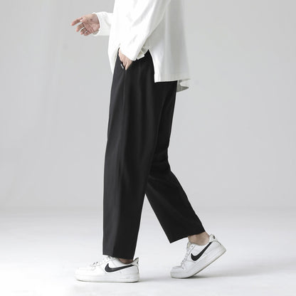 Straight pants men's summer thin fashion brand solid color ice silk men's casual pants loose breathable Korean version quick-drying trousers 