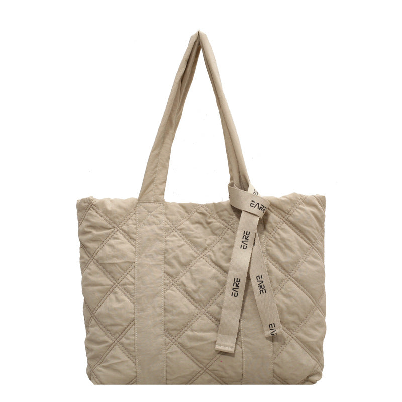 Space cotton tote bag for women 2023 new shoulder hand carry autumn and winter large bag rhombus cotton suit bag for women 
