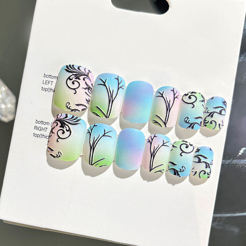 Wearable manicure finished nail patches for adults short bridal style embossed nude color 2023 new nail patches 
