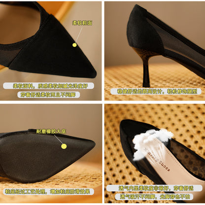 100-2 breathable mesh lace slip-on shoes European and American pointed toe fashion women's shoes simple Baotou high heels 