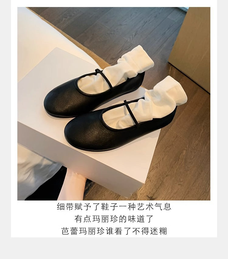 葡萄妈studiolee 软面圆头浅口单鞋细一字带平底玛丽珍女鞋夏季