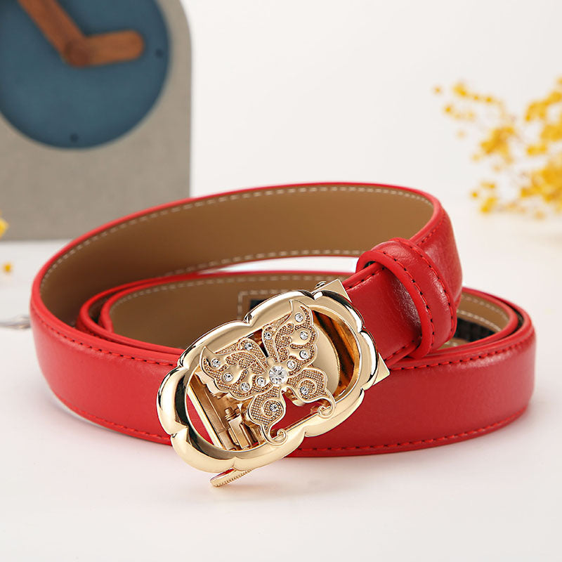 Women's leather belt automatic buckle time to run Korean version sweet all-match belt female 2.4cm wide spot wholesale 