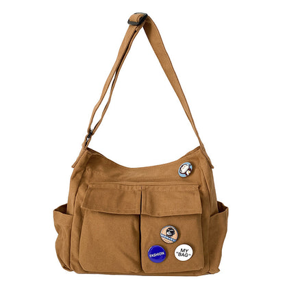 2023 new literary girl shoulder bag ins versatile large capacity canvas bag student class crossbody messenger bag 