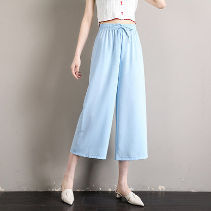 2022 summer new slimming high waist straight tube drape wide-leg pants women's fashion casual chiffon pants capri pants thin 