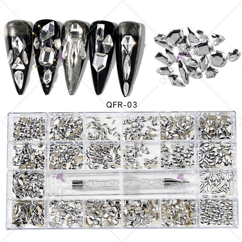 Nail Art Diamond Jewelry 21 Grids Flat Bottom Special Shaped Diamond Size Mixed Nail Art Diamond Special Shaped Glass Diamond DIY Accessories Set 