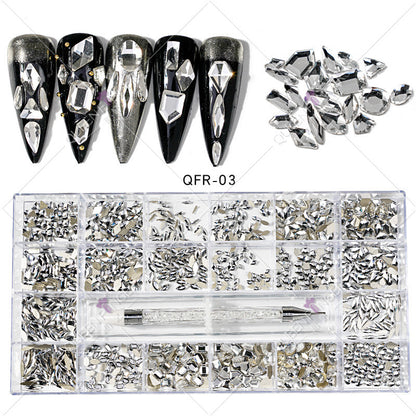 Nail Art Diamond Jewelry 21 Grids Flat Bottom Special Shaped Diamond Size Mixed Nail Art Diamond Special Shaped Glass Diamond DIY Accessories Set 