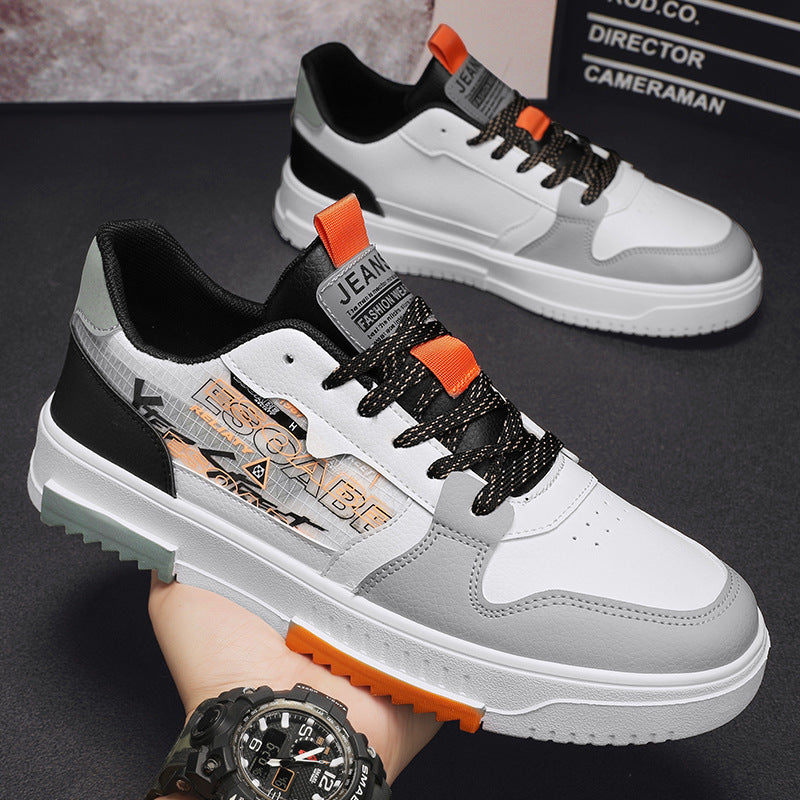 Men's shoes 2023 spring youth Hong Kong style leather panel shoes non-slip casual sports shoes trend foreign style small white shoes men